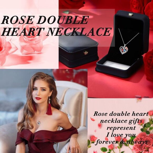 Sterling Silver Heart Necklace with Birthstones - Perfect Gift for Wife, Mom, Gi - Picture 3 of 8